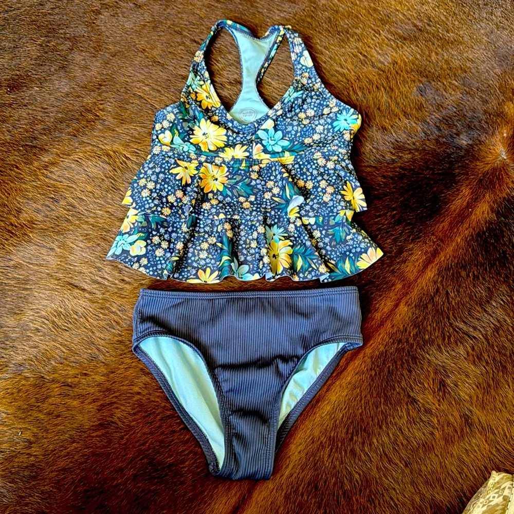 Ruffles and flowers! Two piece swimsuit for little girls!